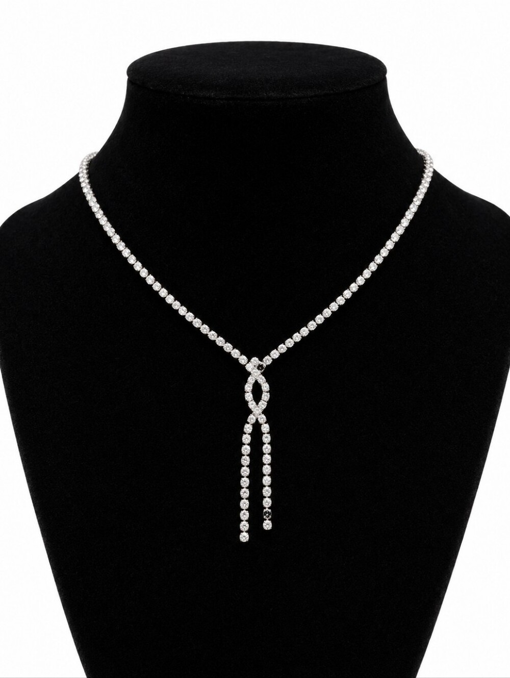 Elegant Clear Rhinestone Y Necklace – Silver Tone Adjustable Lariat Necklace